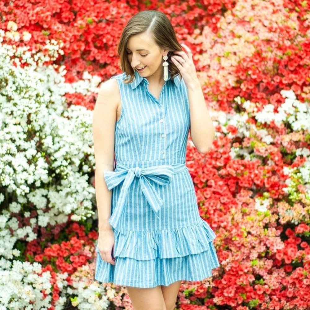 Striped Denim Ruffle Dress